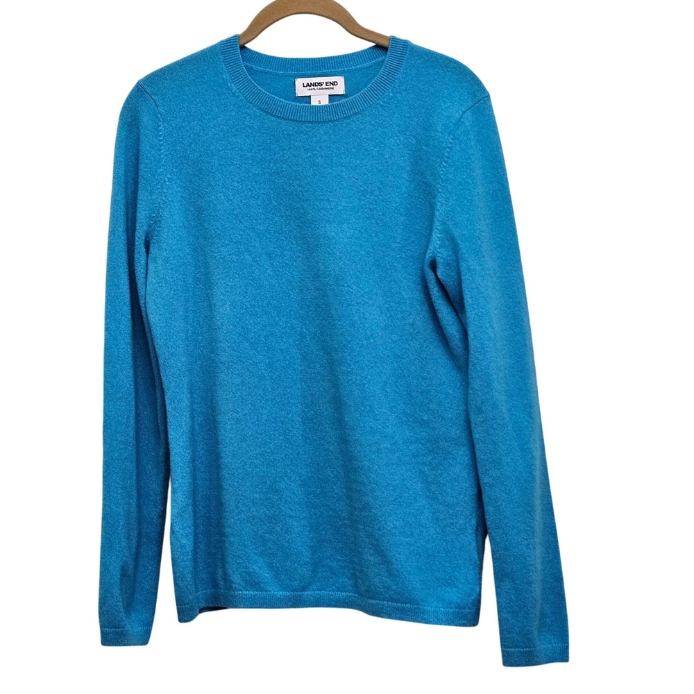 Lands' End Sweater Womens S Blue Cashmere Crewneck Long Sleeve Soft Knit Classic